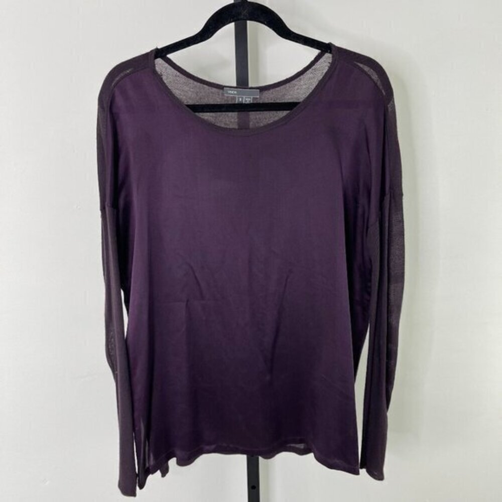 Vince Women's Purple Silk Soft Stretch Scoop Neck Long Sleeve Tunic Top Size S